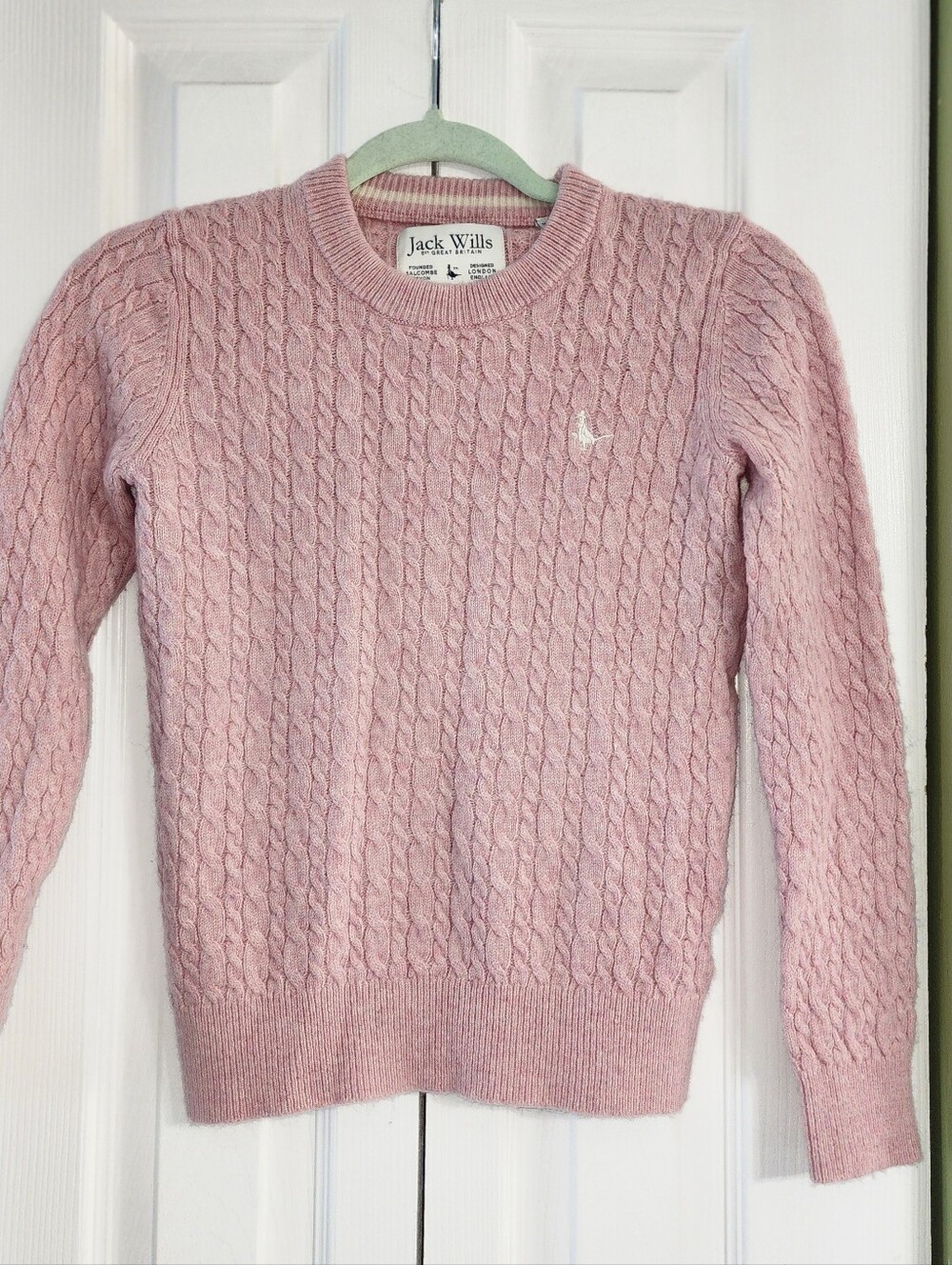 Jack Wills Tinsbury Classic In Cable Knit Merino Wool Blend Sweater Pink Size 4